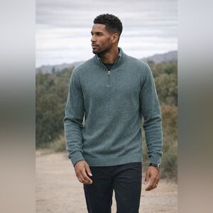 Woolrich Green Wool Quarter Zip Sweater XL Mens Outdoor Winter Knit Pullover